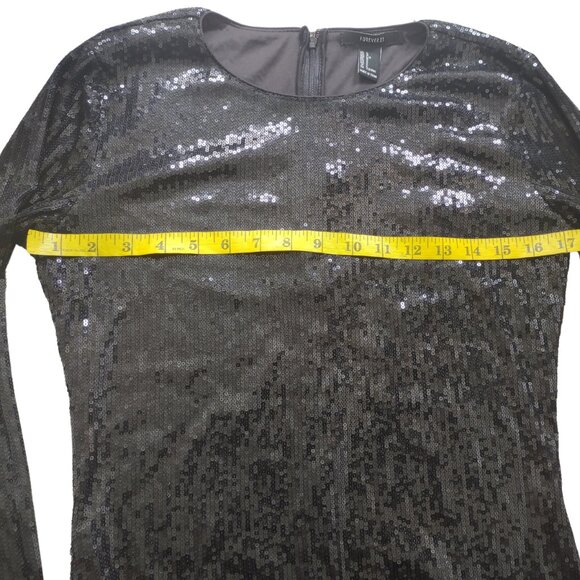 Rare Forever 21 Black short sequence dress long sleeves dressy feminine party L - Picture 5 of 5